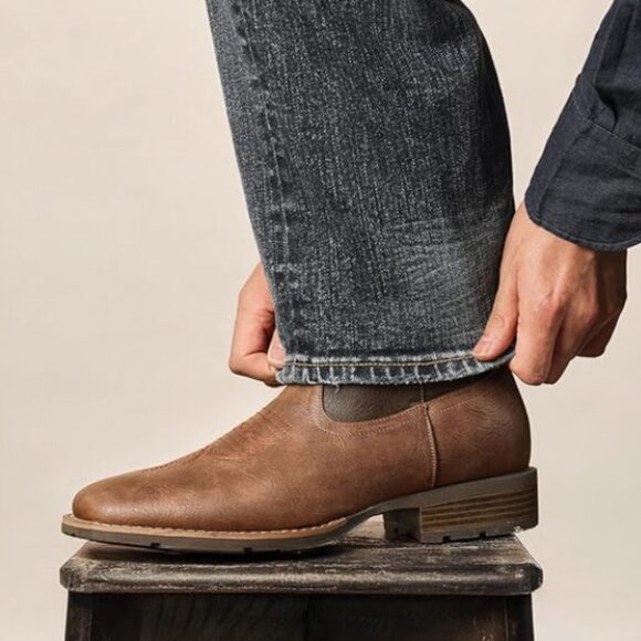 Men’s Western Cowboy Boots – Classic Embroidered Square Toe